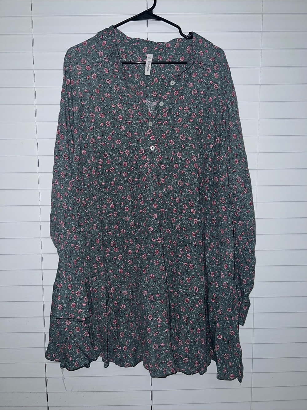 Torrid Belle Isle Relaxed Green Floral Button-Front Mini Dress with Pink Accents